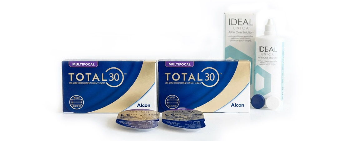 Πακέτο Alcon Total30 Multifocal (2 x 6 Φακοί + 2 Δώρο + Ideal 360ml) - main Πακέτο Alcon Total30 Multifocal (2 x 6 Φακοί + 2 Δώρο + Ideal 360ml) - Φακοί Επαφής